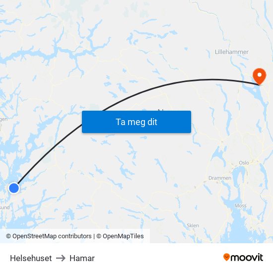 Helsehuset to Hamar map