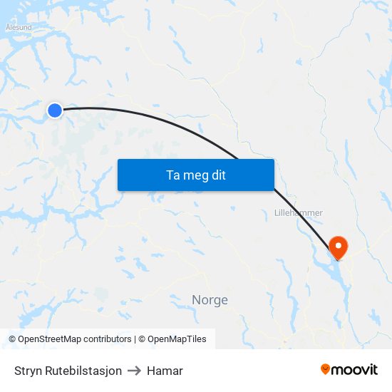 Stryn Rutebilstasjon to Hamar map