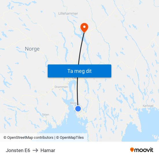 Jonsten E6 to Hamar map