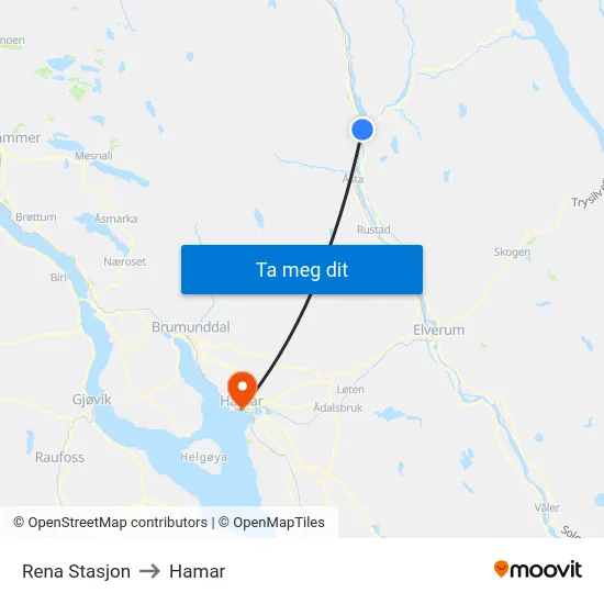 Rena Stasjon to Hamar map