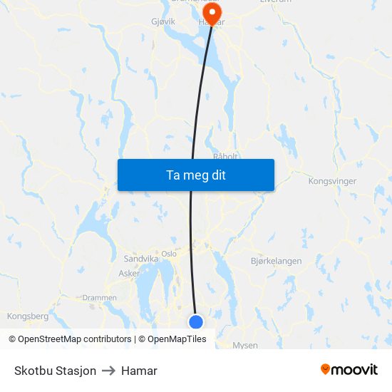 Skotbu Stasjon to Hamar map