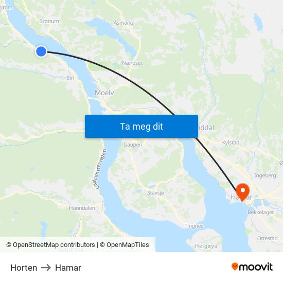 Horten to Hamar map