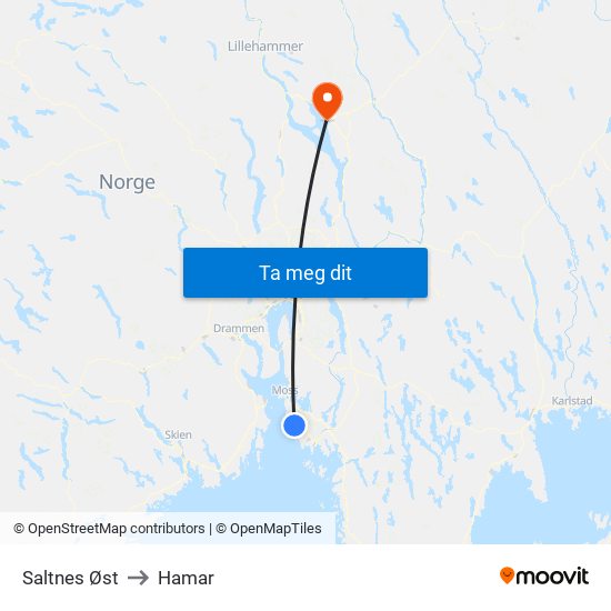 Saltnes Øst to Hamar map