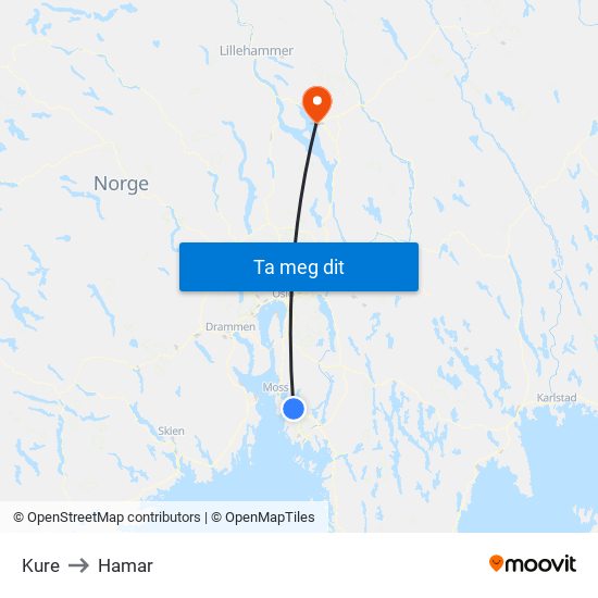 Kure to Hamar map
