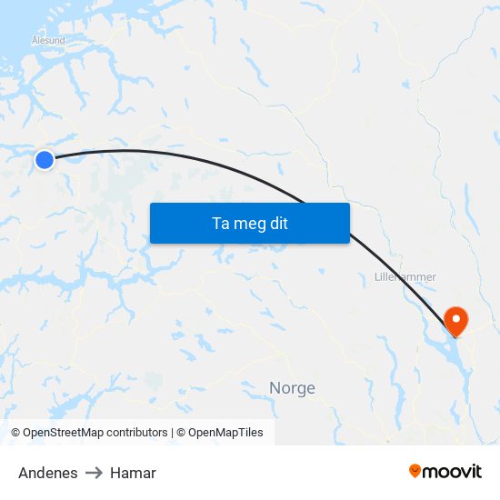 Andenes to Hamar map