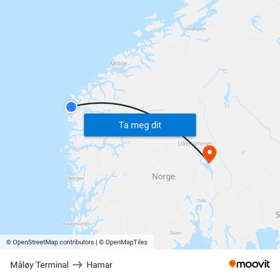 Måløy Terminal to Hamar map