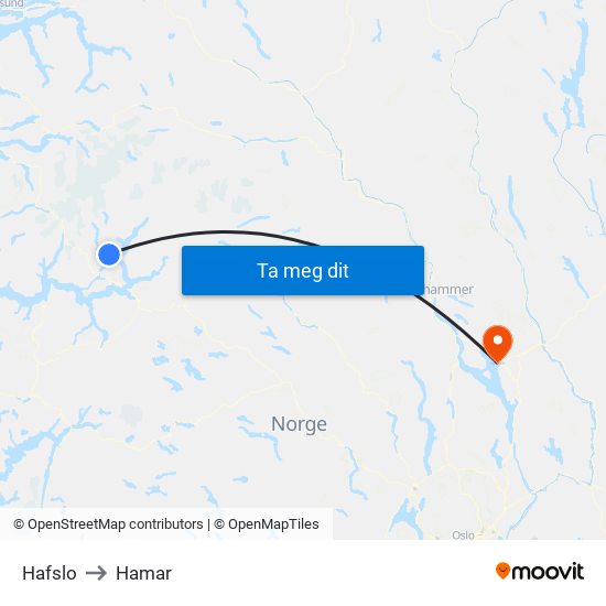Hafslo to Hamar map