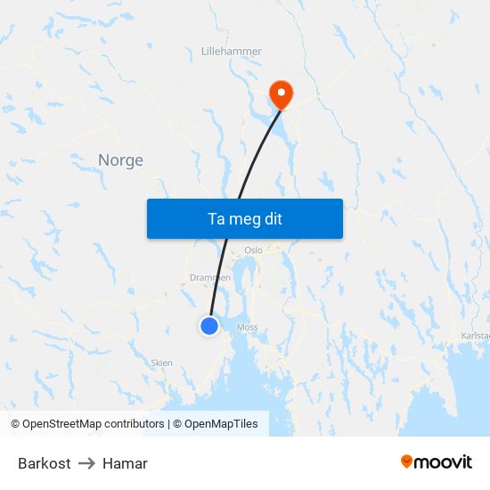 Barkost to Hamar map