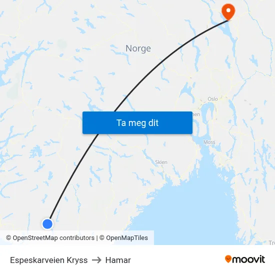 Espeskarveien Kryss to Hamar map