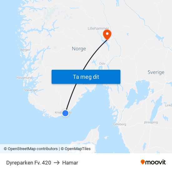 Dyreparken Fv. 420 to Hamar map