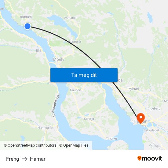 Freng to Hamar map