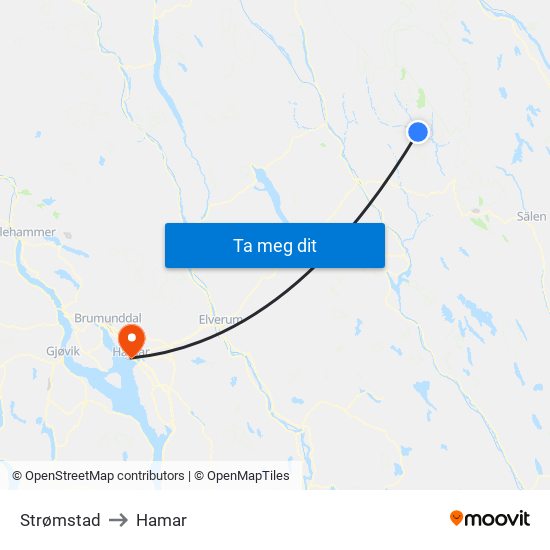 Strømstad to Hamar map
