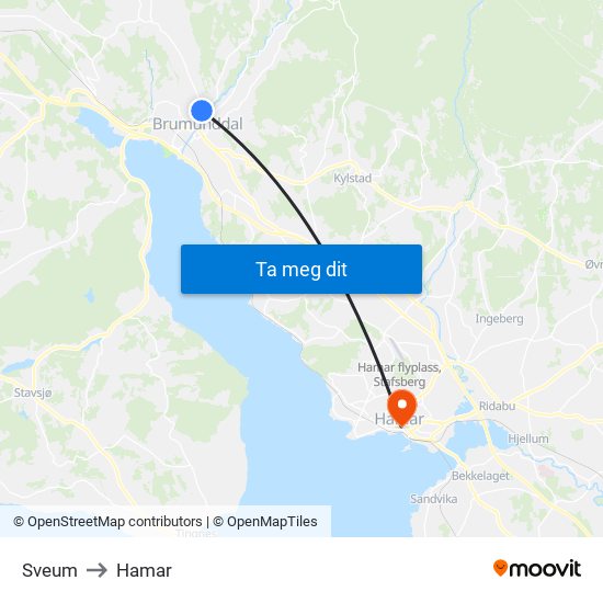 Sveum to Hamar map
