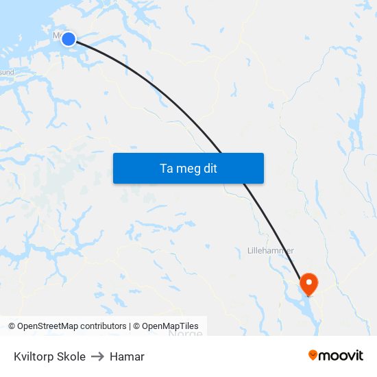 Kviltorp Skole to Hamar map