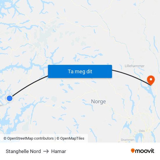 Stanghelle Nord to Hamar map