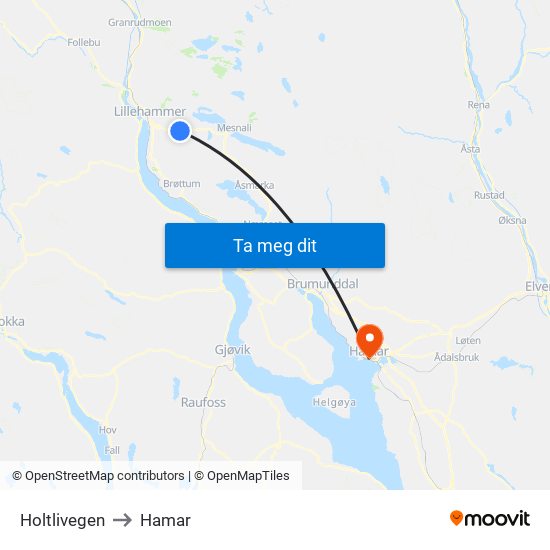 Holtlivegen to Hamar map