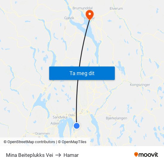 Mina Beiteplukks Vei to Hamar map