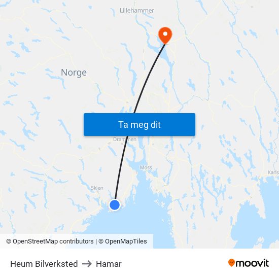 Heum Bilverksted to Hamar map