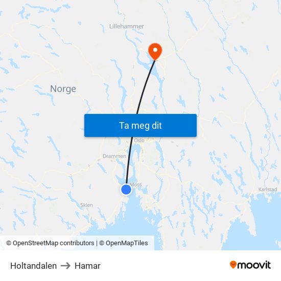Holtandalen to Hamar map