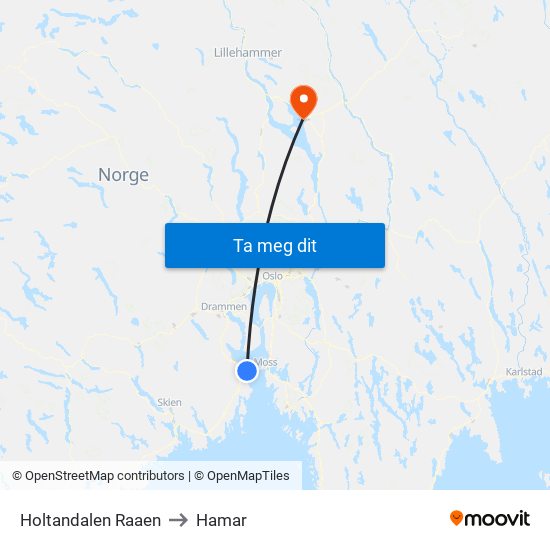 Holtandalen Raaen to Hamar map