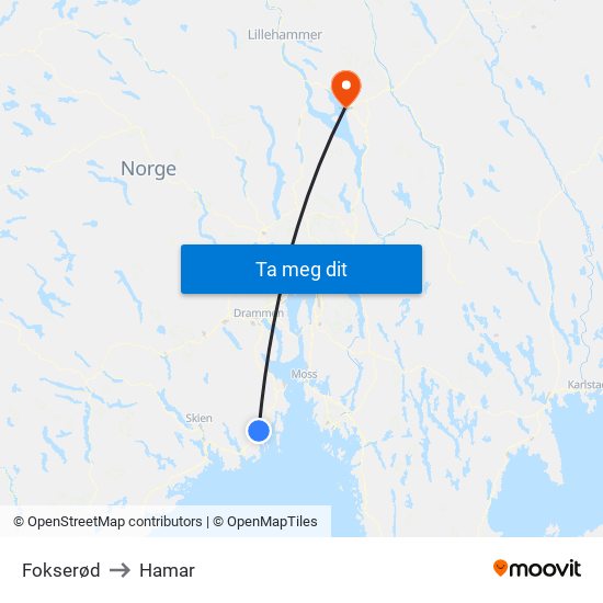 Fokserød to Hamar map