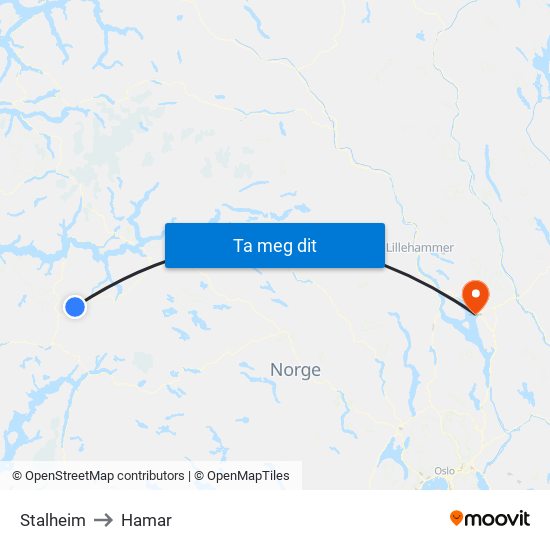 Stalheim to Hamar map