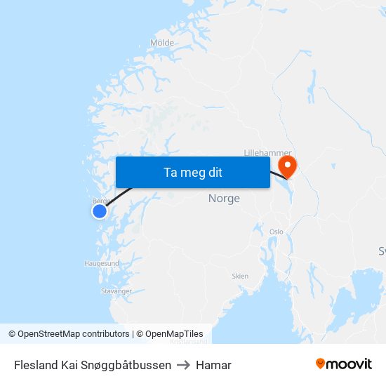 Flesland Kai Snøggbåtbussen to Hamar map