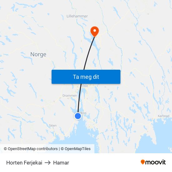 Horten Ferjekai to Hamar map