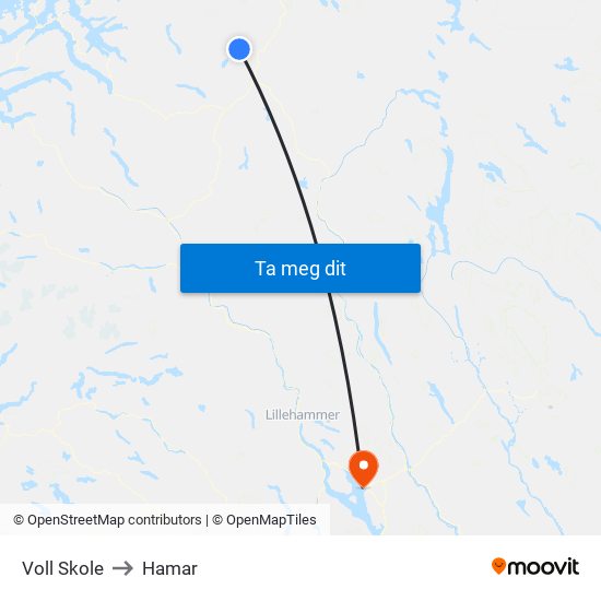 Voll Skole to Hamar map