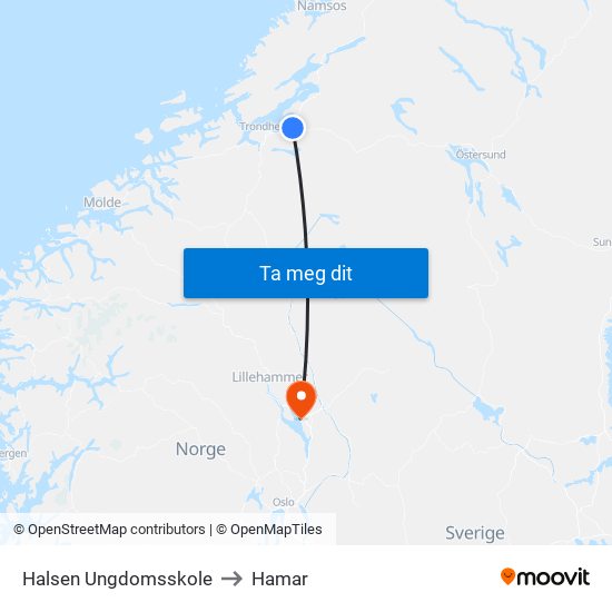 Halsen Ungdomsskole to Hamar map