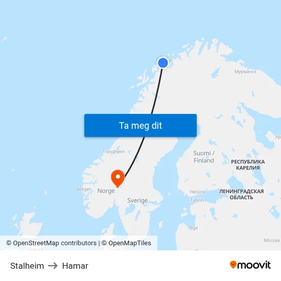 Stalheim to Hamar map