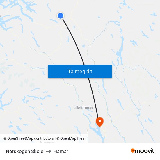 Nerskogen Skole to Hamar map