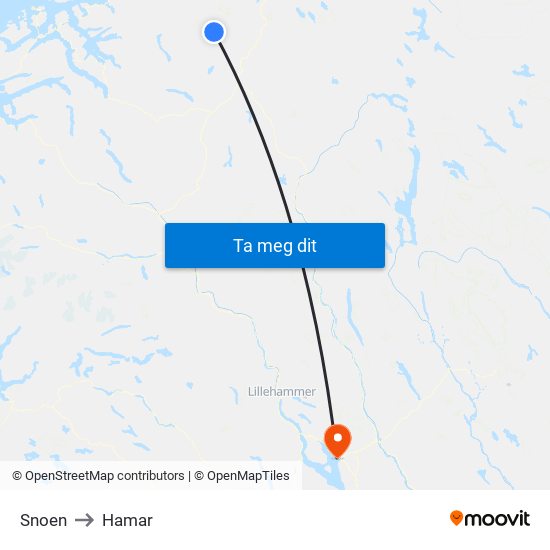 Snoen to Hamar map