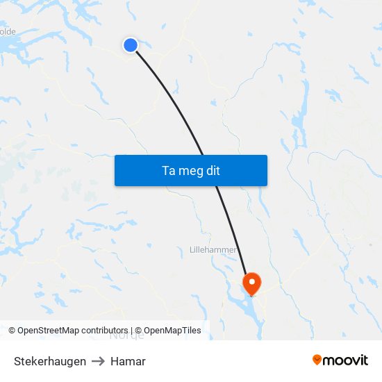 Stekerhaugen to Hamar map