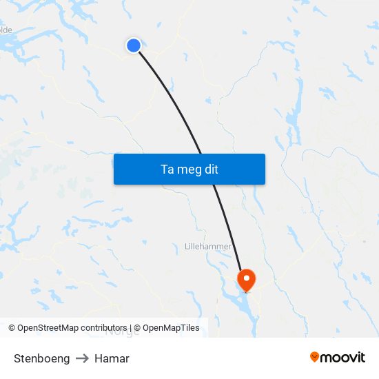 Stenboeng to Hamar map