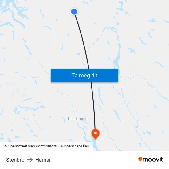 Stenbro to Hamar map