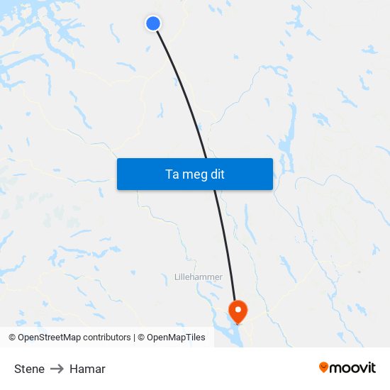 Stene to Hamar map
