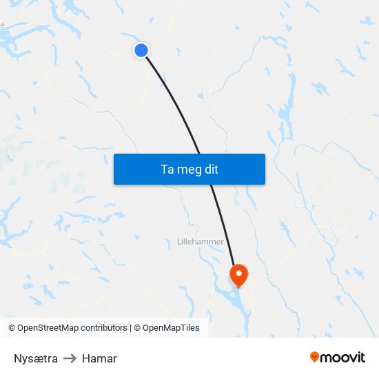 Nysætra to Hamar map