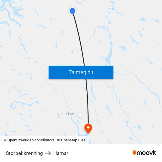 Storbekkrønning to Hamar map