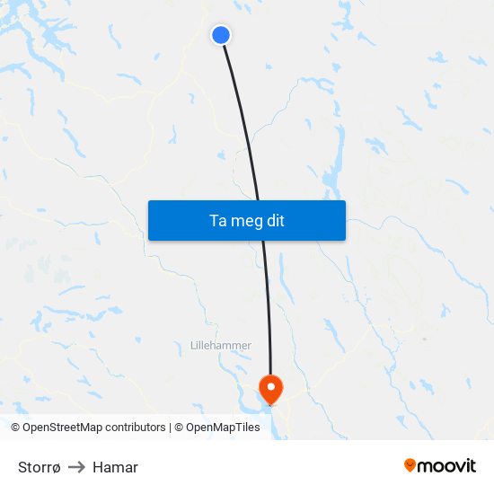 Storrø to Hamar map