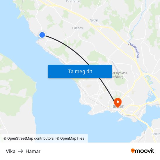 Vika to Hamar map
