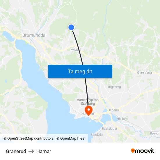 Granerud to Hamar map