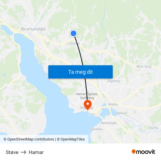 Støve to Hamar map