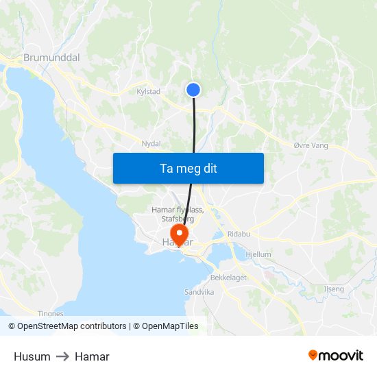 Husum to Hamar map