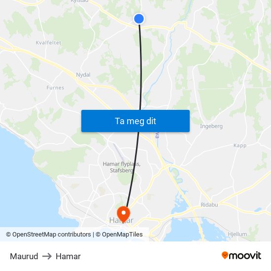Maurud to Hamar map