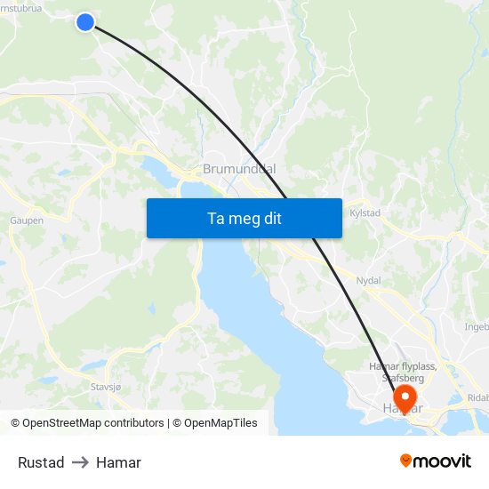 Rustad to Hamar map