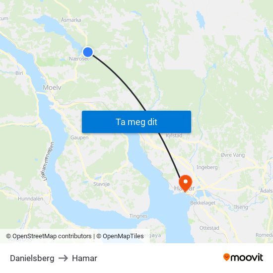 Danielsberg to Hamar map