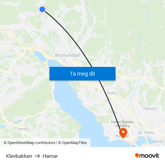 Klevbakken to Hamar map