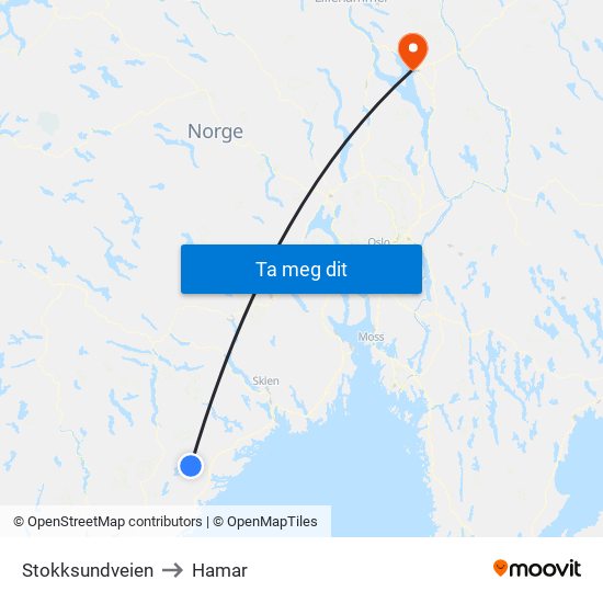 Stokksundveien to Hamar map