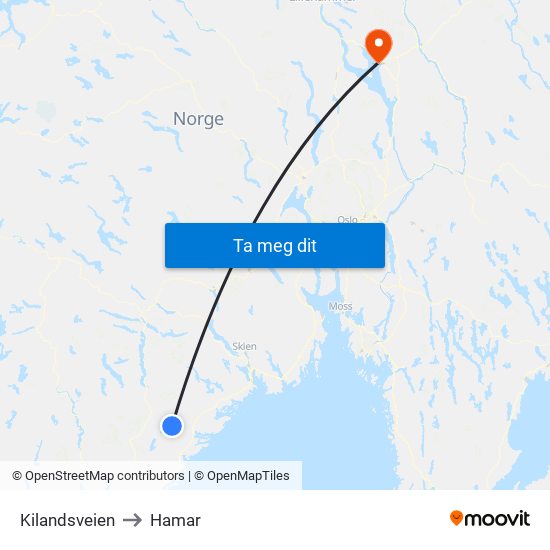 Kilandsveien to Hamar map